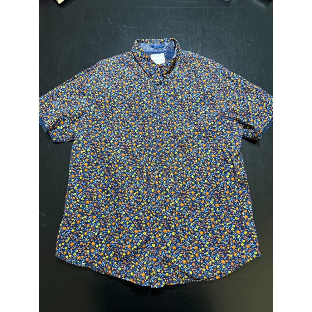 Cactus Man Ricky Singh Mens XL Floral Short Sleeve Button Down Shirt Navy Blue